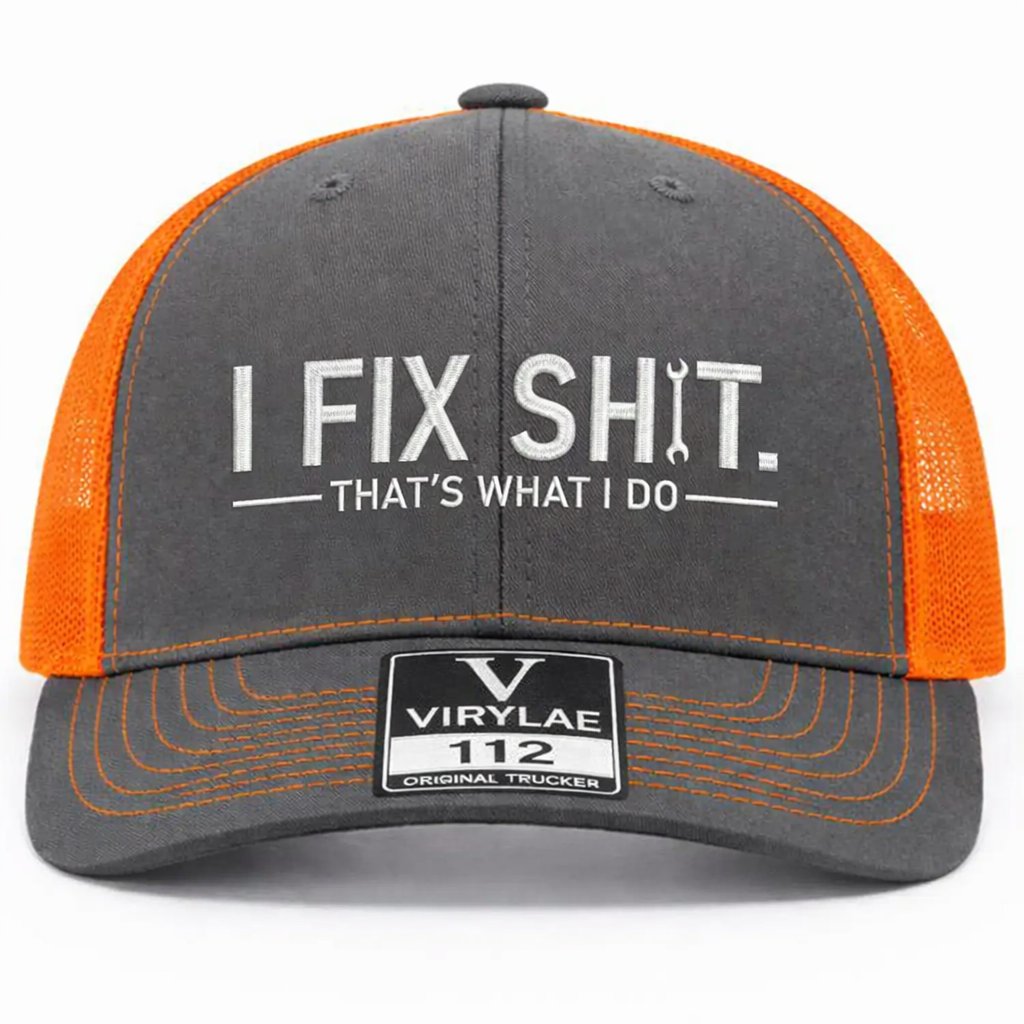 🛠️ Czapka truckerka „I Fix Shit” – zabawna czapka mechanika i naprawiacza