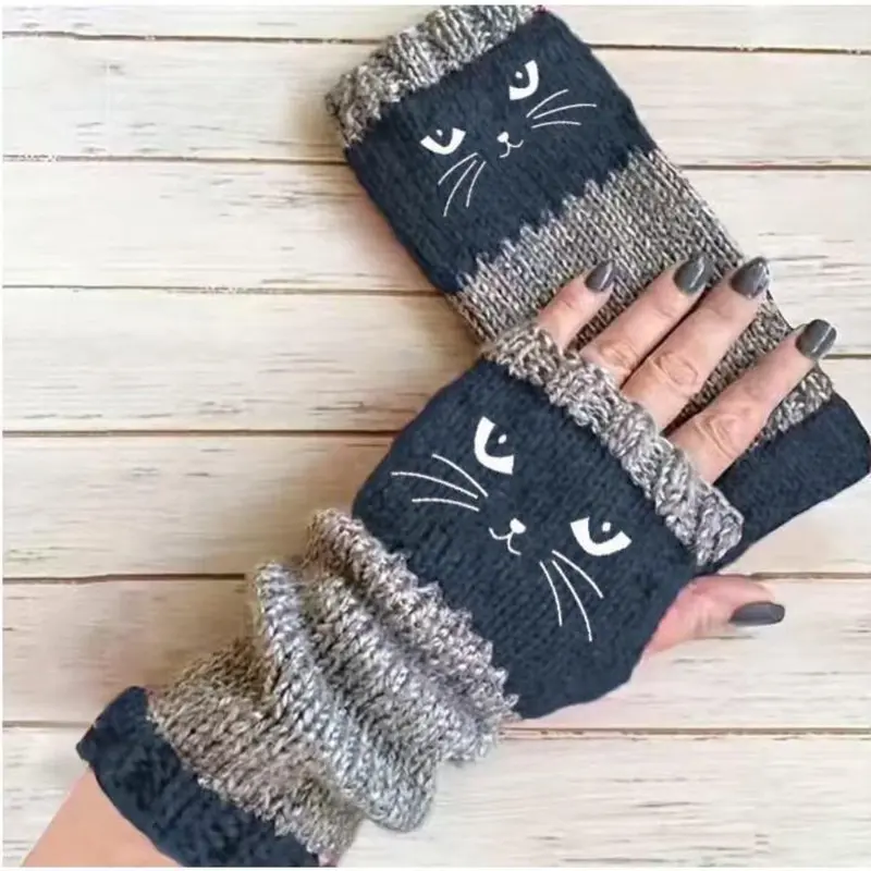 🐱 Śliczne damskie rękawiczki dzianinowe w kształcie kota🧤🧶