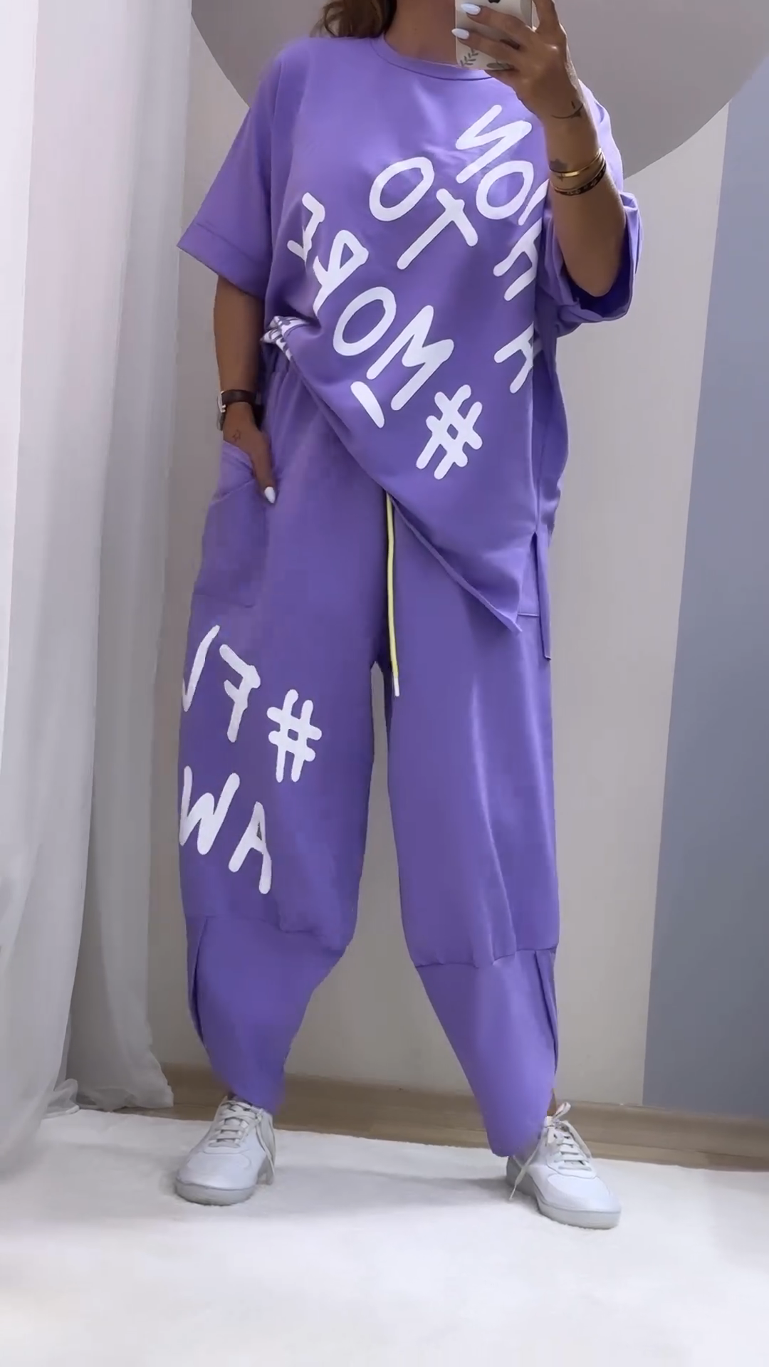 Traje casual estampado de dos piezas con escote redondo-ES