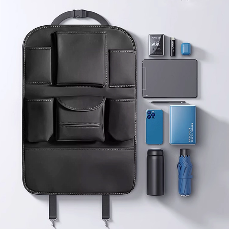 „DriveEase“ galinės sėdynės organizatorius – pakabinamas organizatorius su keliomis kišenėmis ir asmeniniu logotipu-LT