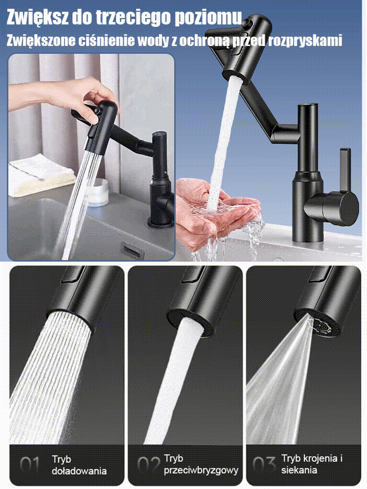 Nowo zmodernizowana obrotowa bateria ze stali nierdzewnej z ramieniem mechanicznym.