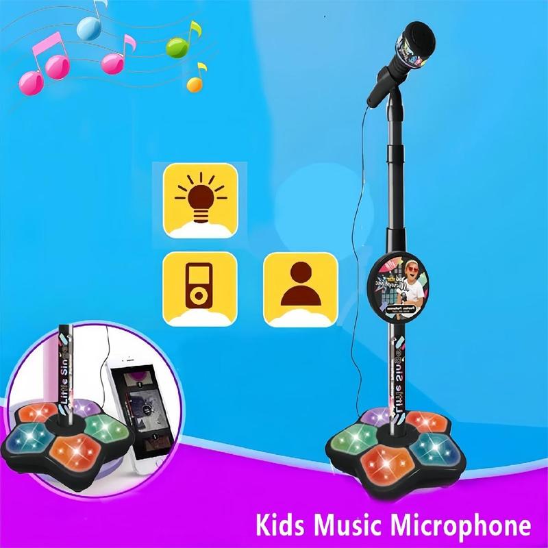 🎤 Zabawkowy mikrofon karaoke dla dzieci – światła + wysuwalna szyna (70-90cm) – idealny prezent na urodziny!🎁