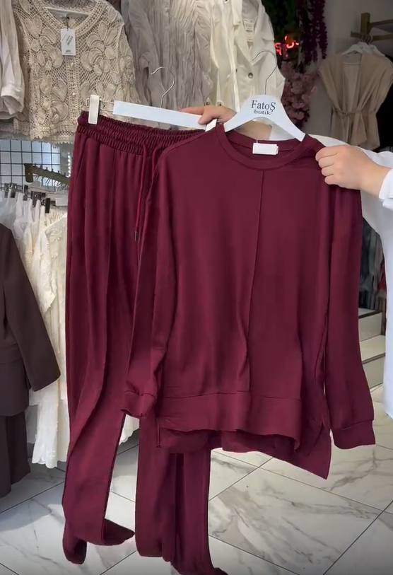 Dámska súprava bavlnených nohavíc s okrúhlym výstrihom a dlhým rukávom-SK