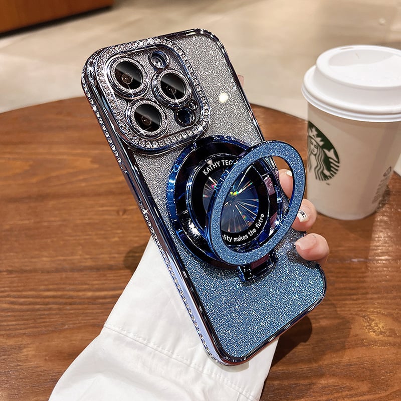 Magnetinis iPhone dėklas su blizgančiais kalnų krištolais ir nematomu stovu-LT