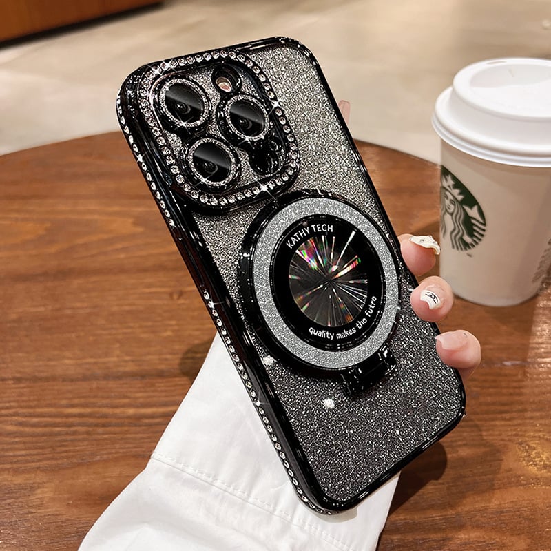 Magnetinis iPhone dėklas su blizgančiais kalnų krištolais ir nematomu stovu-LT