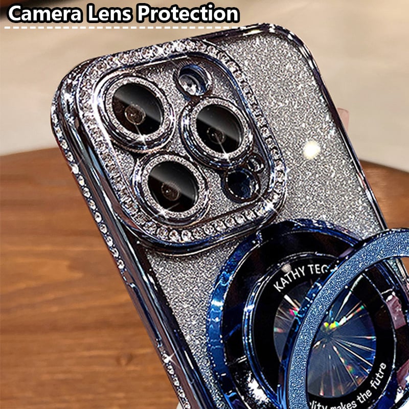 Magnetinis iPhone dėklas su blizgančiais kalnų krištolais ir nematomu stovu-LT