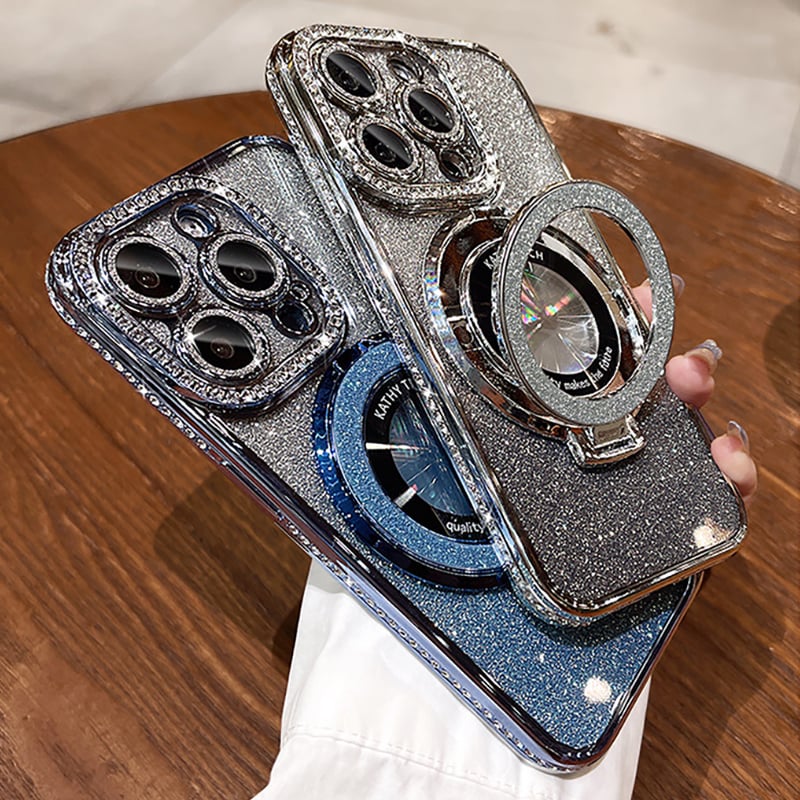 Μαγνητική θήκη iPhone με στρας με γκλίτερ και αόρατη βάση-GR