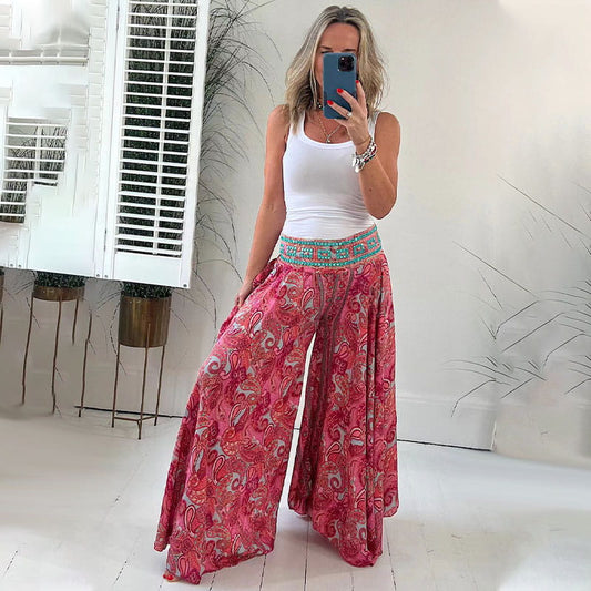 💕Pantalón de cintura élástica s etnickou potlačou🌸