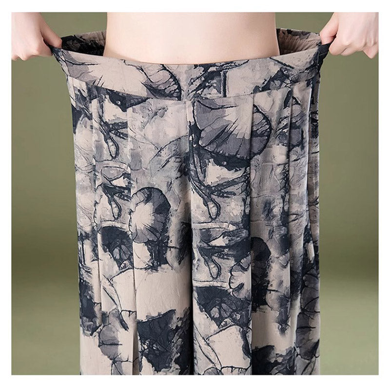 Elegantiškos moteriškos šifono kelnės plačiomis kelnėmis-LT