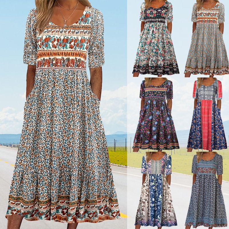 🌸Elegantiška moteriška suknelė su boho raštu-LT