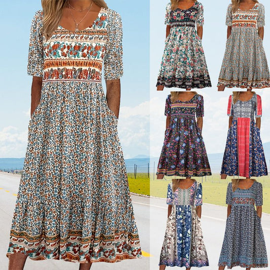 🌸Elegantné dámske šaty s boho potlačou-SK