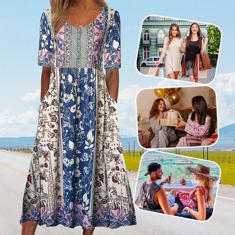 🌸Elegantiška moteriška suknelė su boho raštu-LT