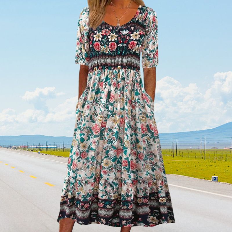 🌸Elegantiška moteriška suknelė su boho raštu-LT