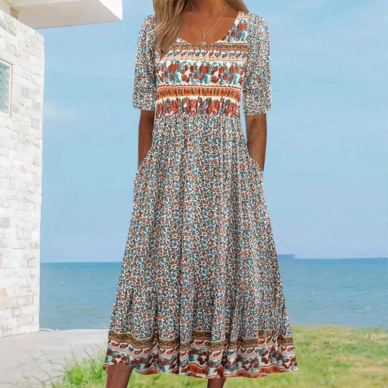 🌸Elegantiška moteriška suknelė su boho raštu-LT