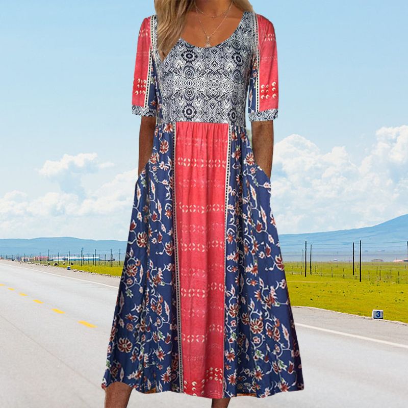 🌸Elegantiška moteriška suknelė su boho raštu-LT