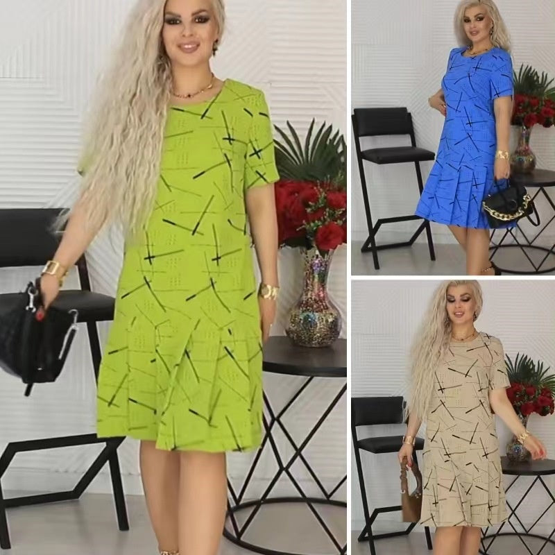 🥰Módne dámske skladané šaty s krátkym rukávom s potlačou 👗-GR