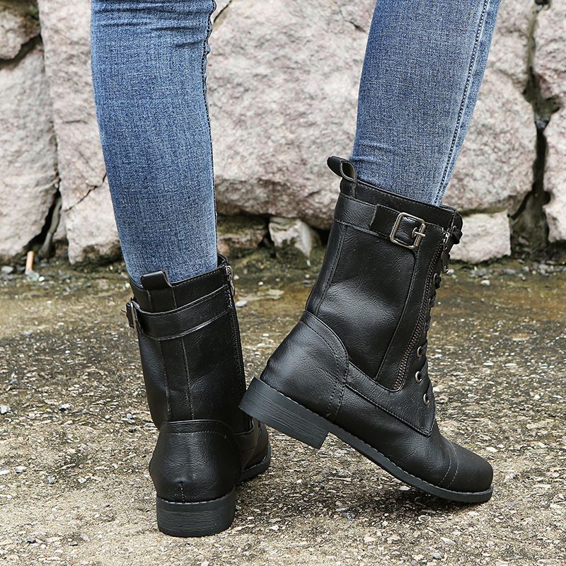 Zapatos ortopédicos de piel para mujer con punta roundonda y cremallera lateral👢-ES 