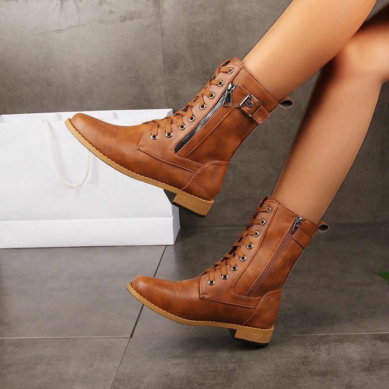 Zapatos ortopédicos de piel para mujer con punta roundonda y cremallera lateral👢-ES 