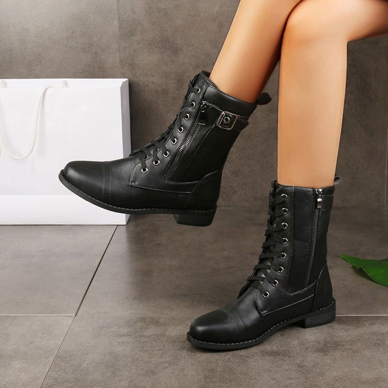 Zapatos ortopédicos de piel para mujer con punta roundonda y cremallera lateral👢-ES 