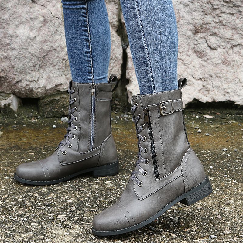 Zapatos ortopédicos de piel para mujer con punta redonda y cremallera lateral👢-ES