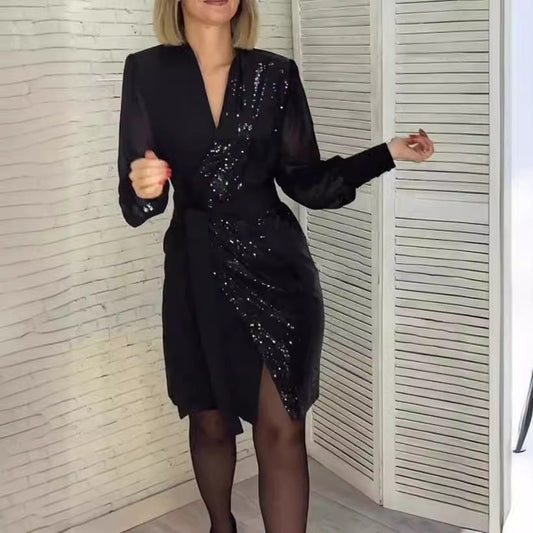 💟Sukienka damska z dekoltem w serek i cekinami