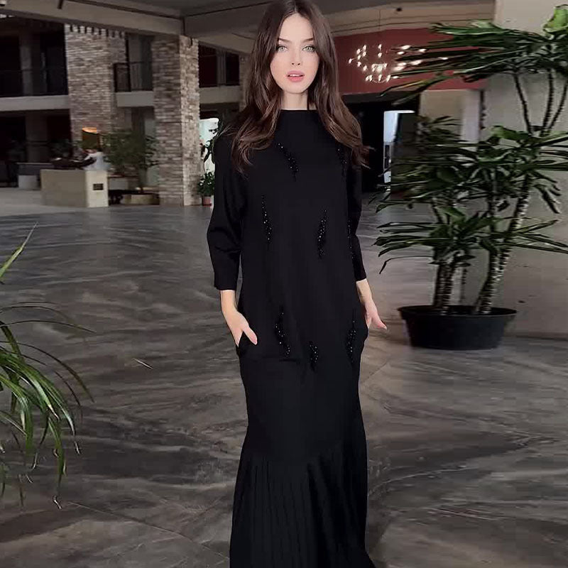 Elegantiška dress su blizgučiųs otravliu kaklu-LT