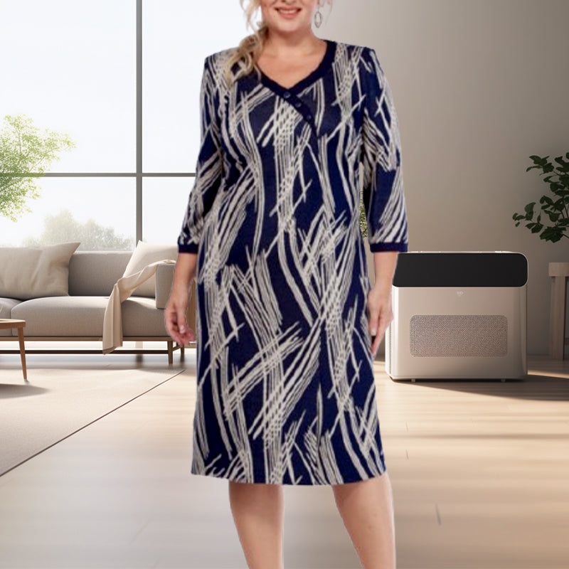 🌸Eleganckie sukienki damskie z abstrakcyjnymi wzorami i siedmioma rękawami