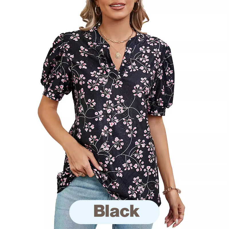 【M-2XL】🌸Damski letni top z nadrukiem i dekoltem w serek