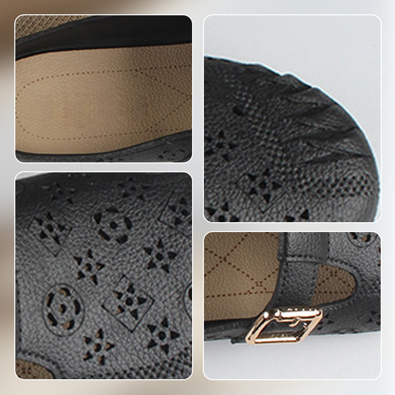 Γυναικείες Παντόφλες με Χαμηλό Τακούνι και Στρογγυλή Κεφαλή, Κοίλα Σκαλιστά Λουλούδια-GR