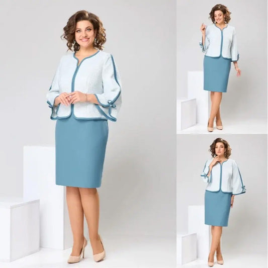 Elegancki top z kokardą i spódnica z rozcięciem na plecach