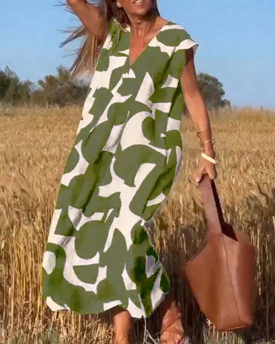 💕Sukienka z nadrukiem bez rękawów z dekoltem V