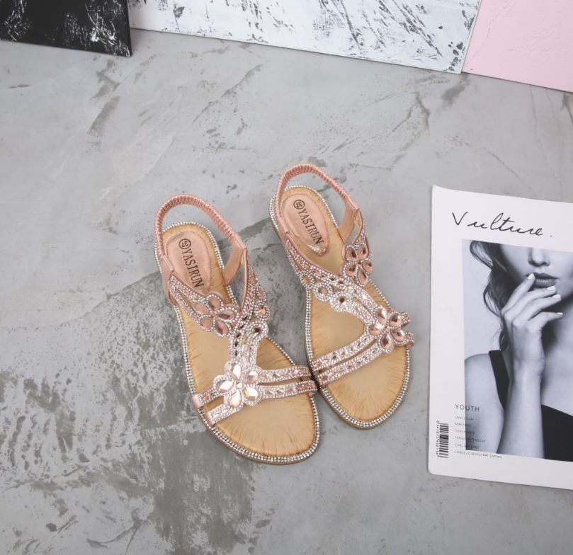 🔥Vasaros karštas išpardavimas - elegantiškos gėlėtos plokščios basutės su cirkoniais-LT