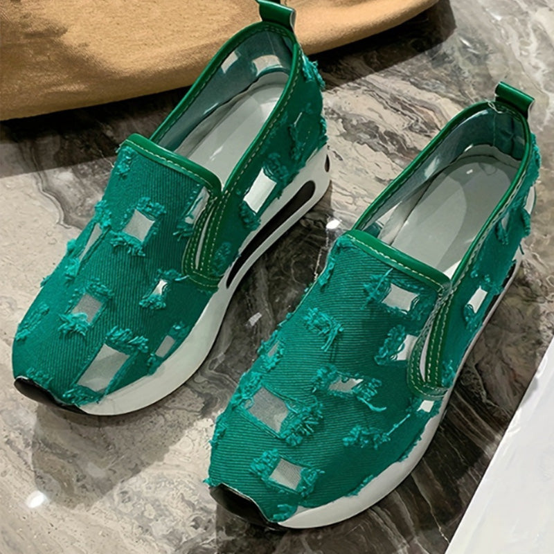 Sandały damskie z grubej siateczki z płótna