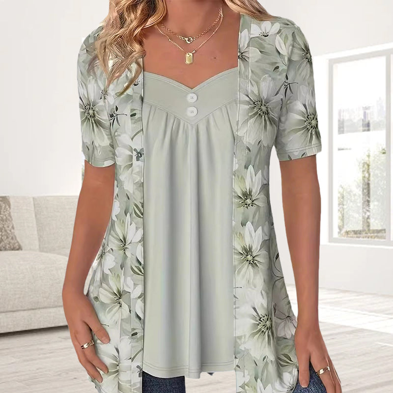 👚Damski patchworkowy top w nieregularne kwiaty✨