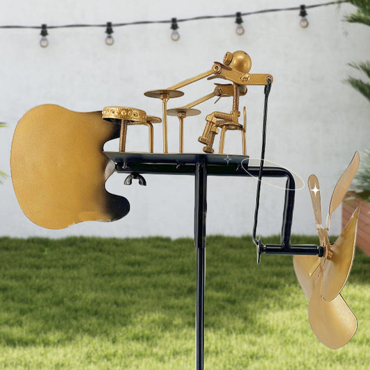 Rankų darbo metalinis vėjo malūnas su būgnu - žemės dekoracija-LT