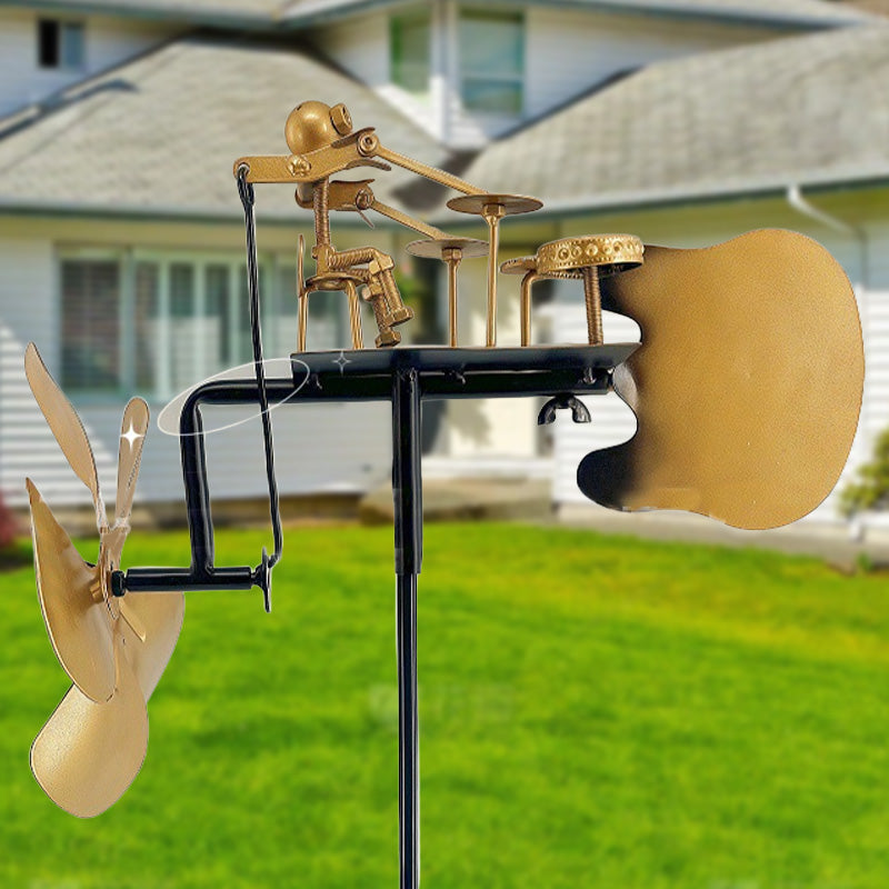 Χειροποίητος μεταλλικός ανεμόμυλος με τύμπανο - διακόσμηση εδάφους-GR