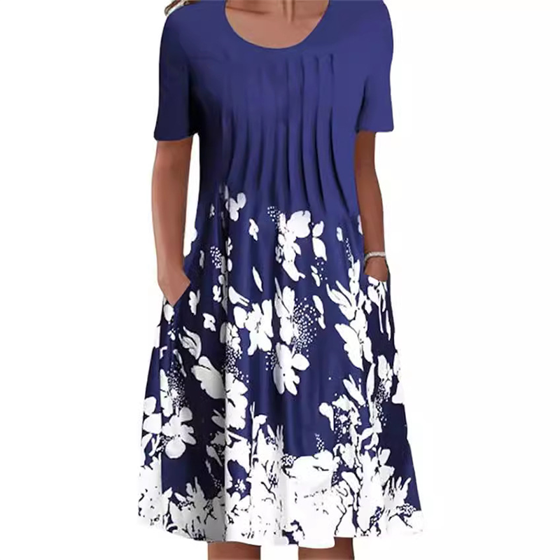 【S-3XL】👗Sukienka w kwiaty z okrągłym dekoltem