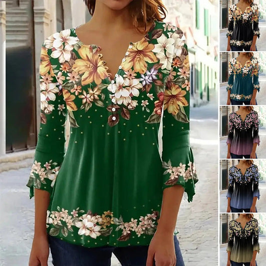 🔥Elegancki, kwiatowy top damski z dekoltem w serek