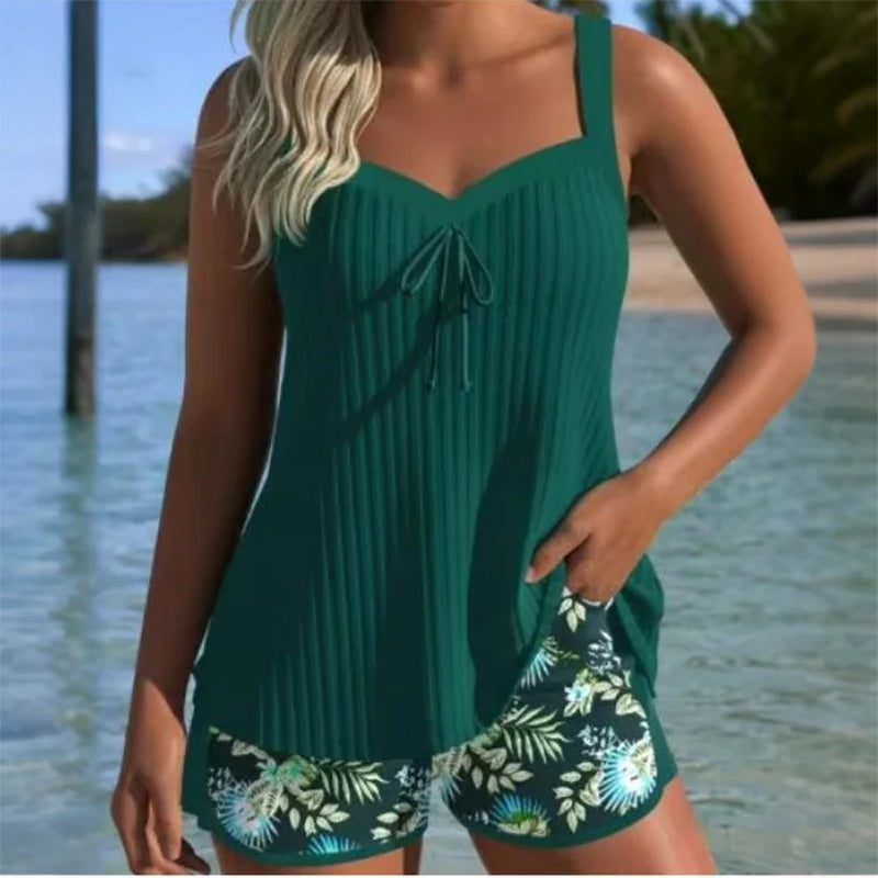 【S-3XL】👙Komplet z nadrukiem: góra od stroju kąpielowego i szorty