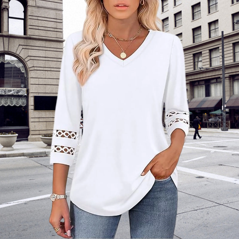 🌺[S-3XL]👚✨ Klasyczny top w jednolitym kolorze z dekoltem w serek i rękawami 3/4