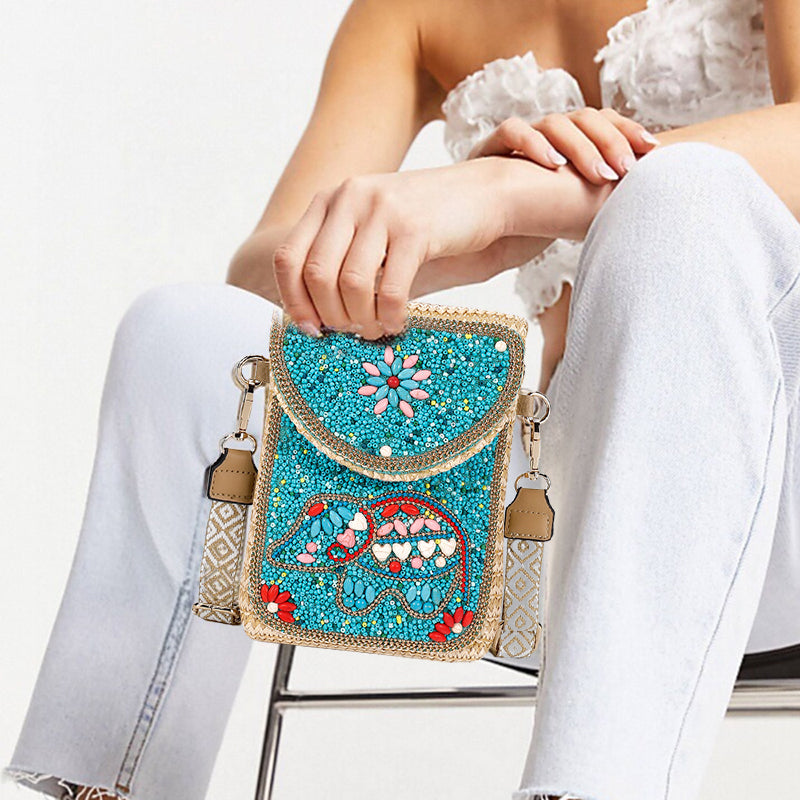 Boho Chic Mała Słomiana Torebka z Koralikami