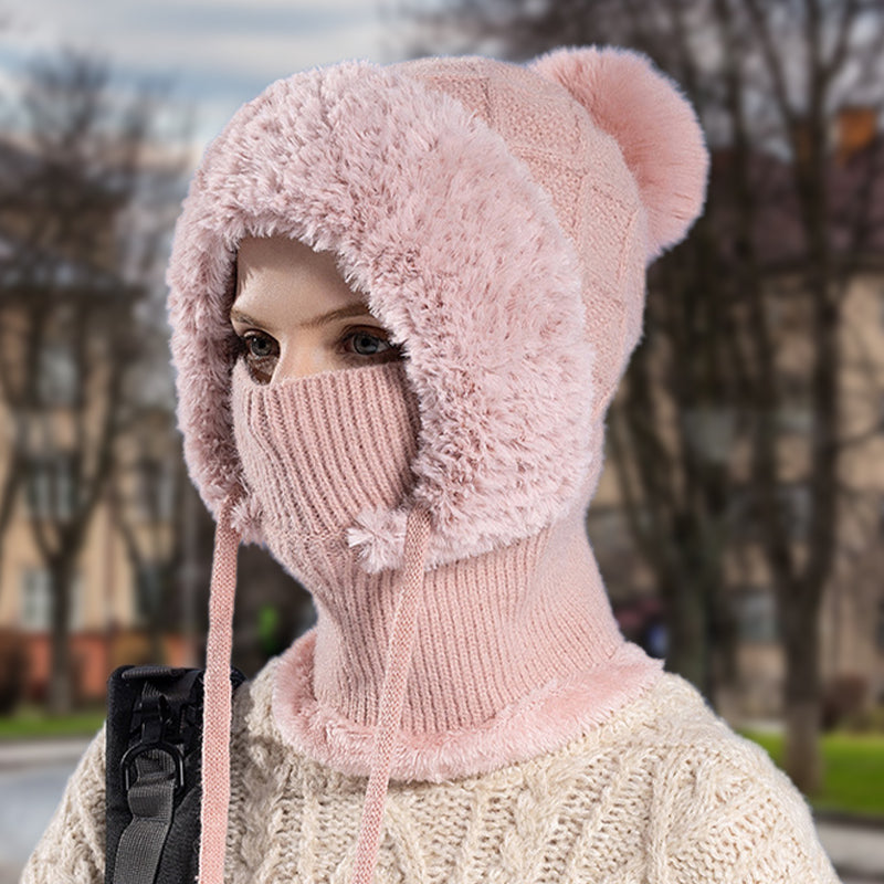 🔥Naujas pasiūlymas – stilinga, stora megzta žieminė kepurė – su šiltu veido apdangalu ir šaliku-LT