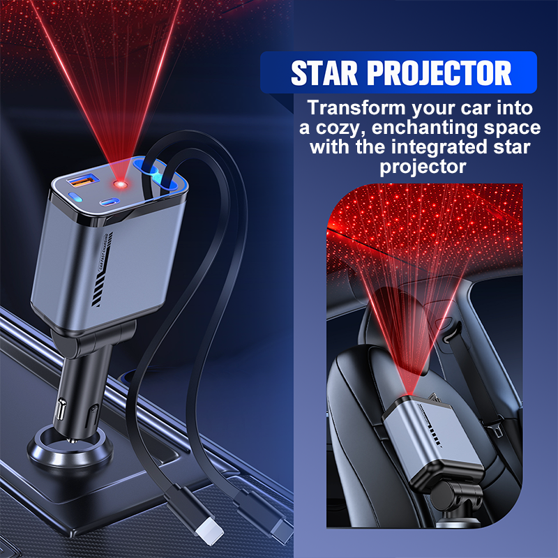 📱 Wielofunkcyjna ładowarka samochodowa z szybkim ładowaniem i chowanym kablem | Kompatybilna ze wszystkimi smartfonami