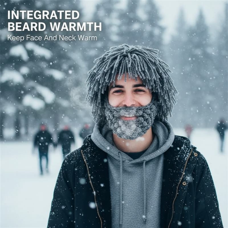 ⏰Czapka w stylu punk z prostą peruką i dzierganą brodą