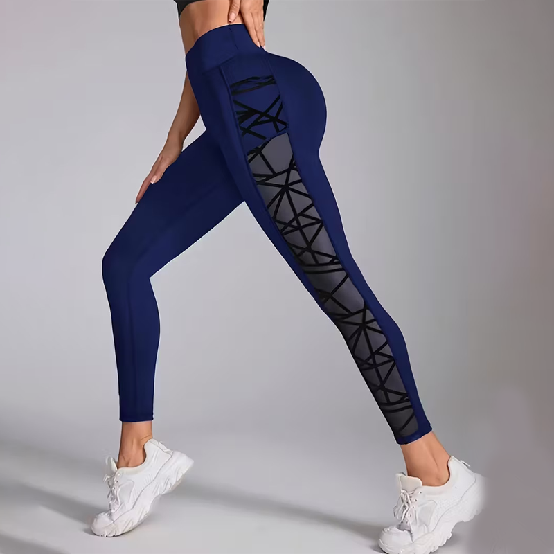 Damskie legginsy do jogi z wysokim stanem i kieszeniami, z siateczki
