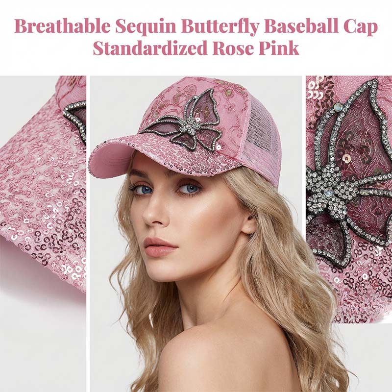 📦 Płatność przy odbiorze – Czapka baseballowa z cekinami „Crystal Butterfly” | Lśniące, dwustronne cekiny, lśniący wzór motyla 🧢✨