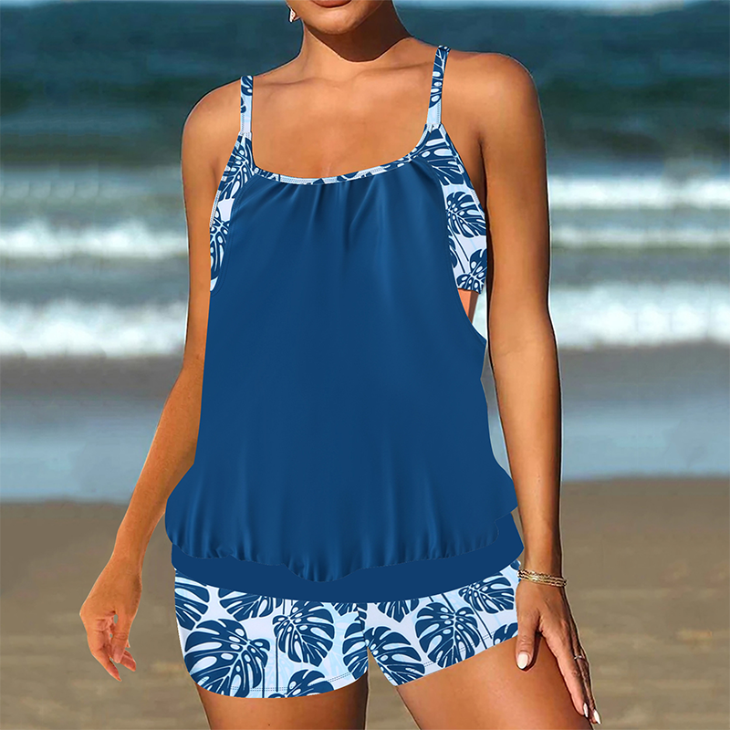 👗🌊Dwuczęściowy damski kostium kąpielowy – góra + spodenki | Fason przypominający koszulę, w dużych rozmiarach