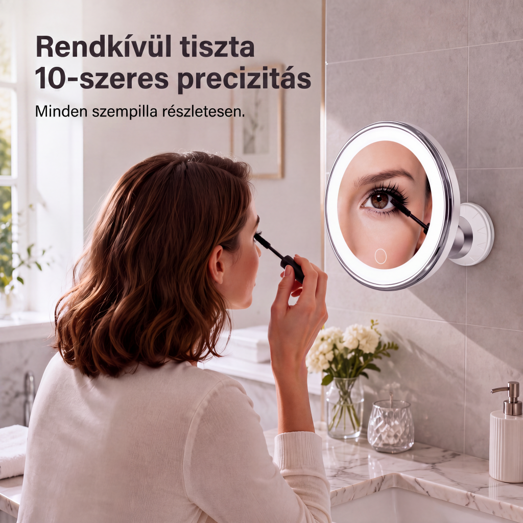 🔥 Lusterko Powiększające 10x z LED – Idealne do Makijażu i Pielęgnacji, Przyssawka w Zestawie