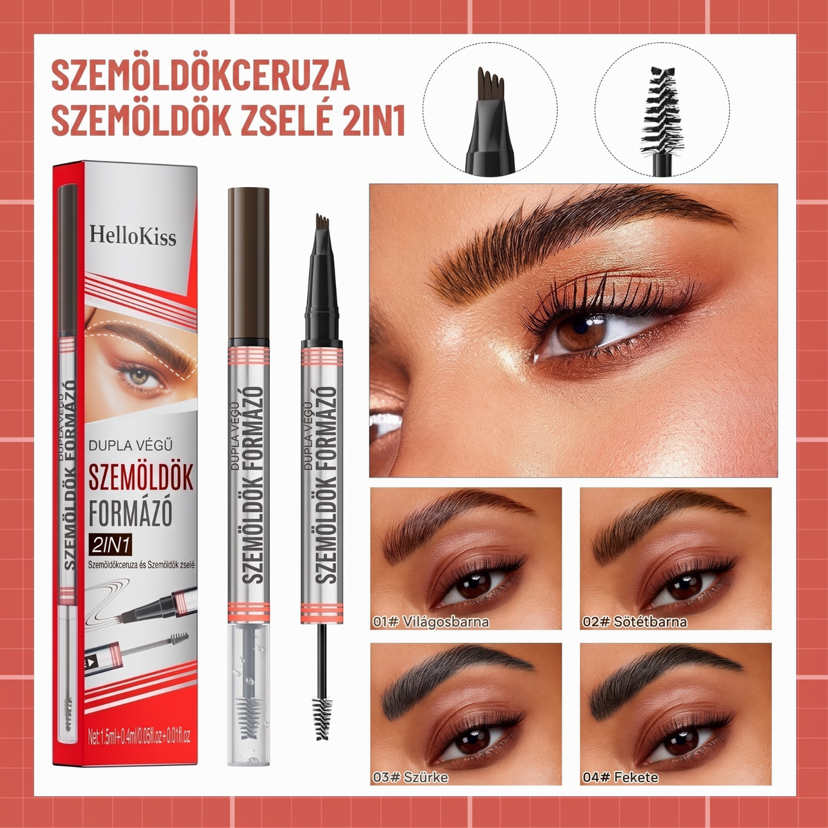 🔥2 az 1-ben szemceruza és szemöldökfixáló gél – sűrűbb és természetesebb szemöldökformázáshoz🥳