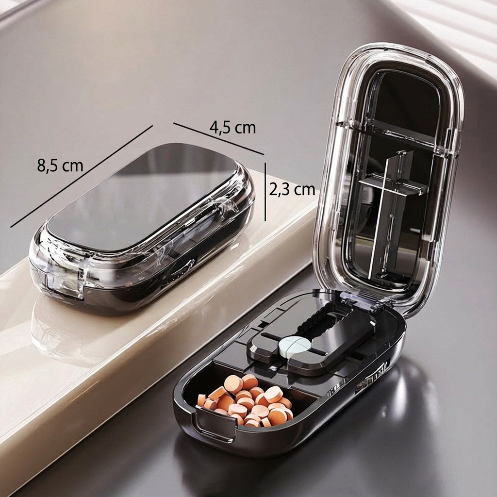 Przenośny pojemnik na tabletki z nożem